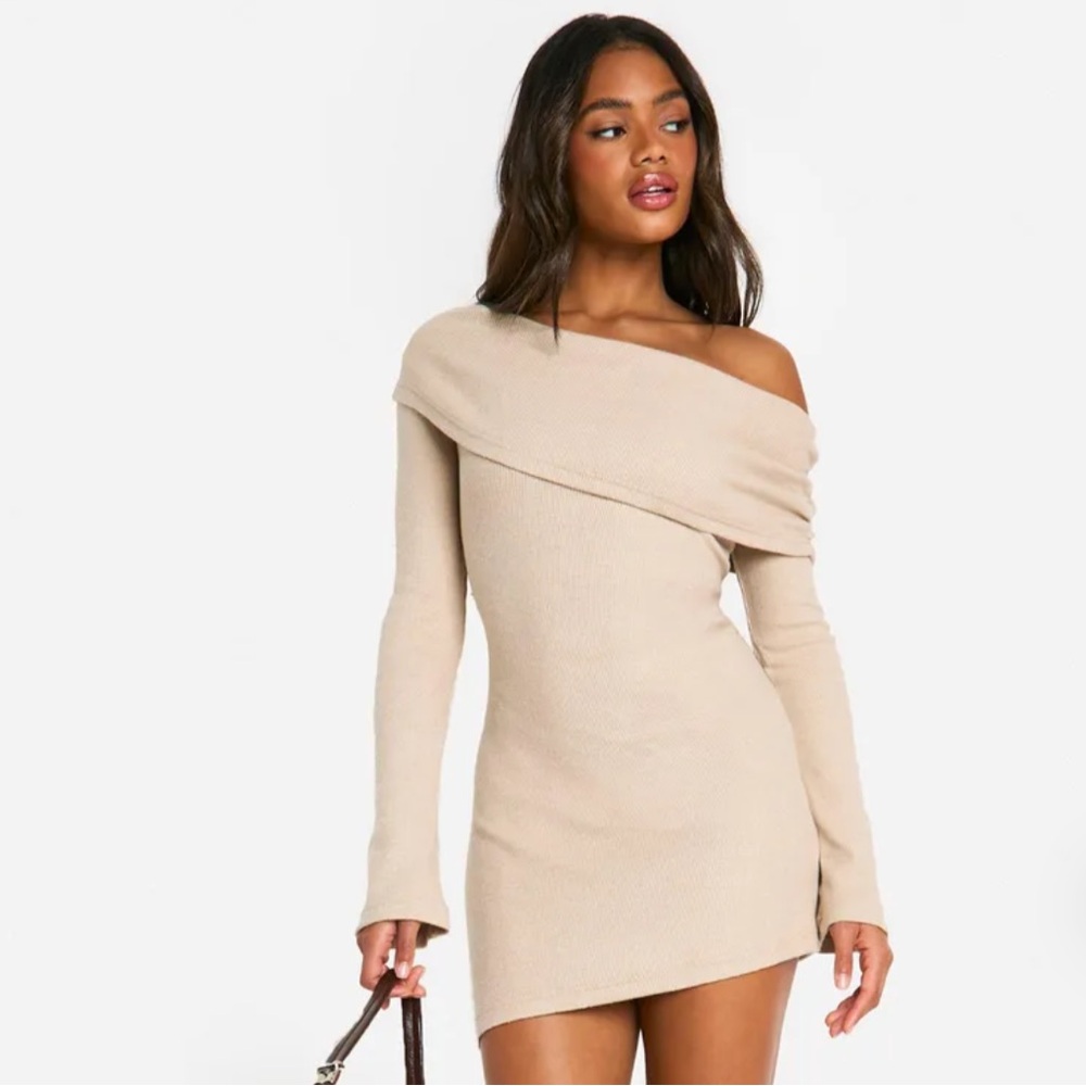 Boohoo Long Sleeve Off Shoulder Mini Dress